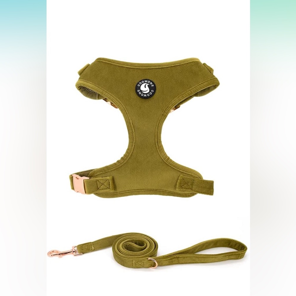 Velvet Dog Harness & Leash - Size M in Olive Green
